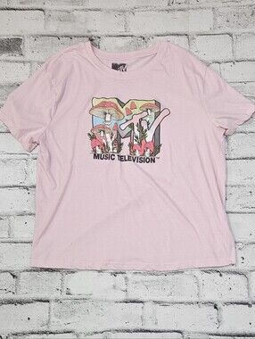MTV Mushroom Graphic T Shirt Pink Short Sleeve XL Psychedelic Casual Tee